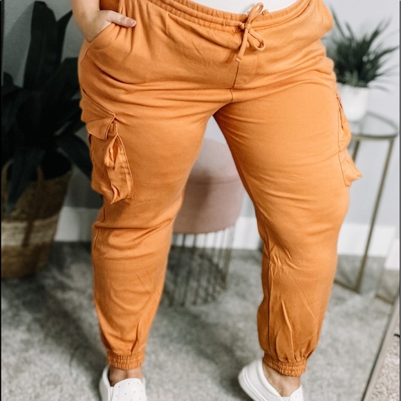 Butter Orange Cargo Jogger Pants - Picture 1 of 3
